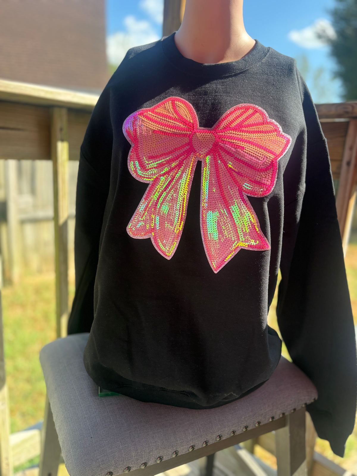 Sequin bow crewneck