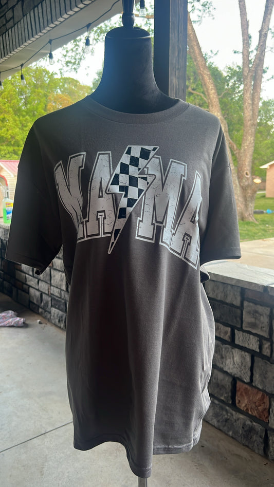 mama checkered lighting bolt tee