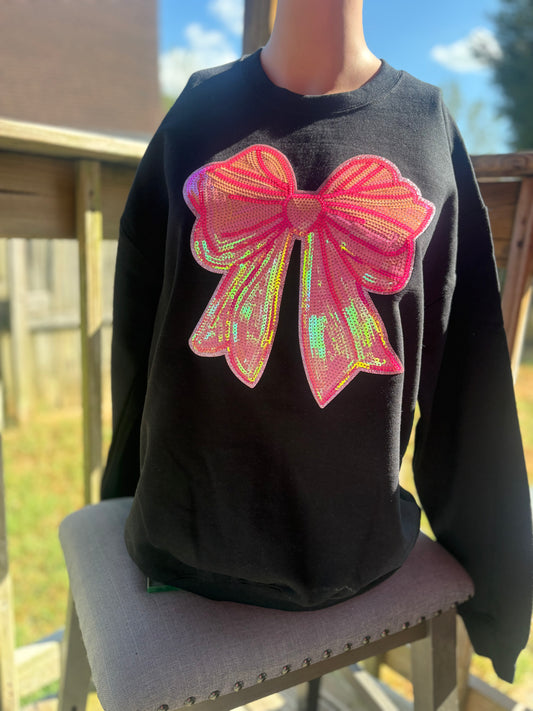 Sequin bow crewneck